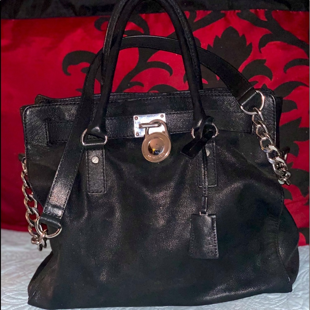 Black and silver Michael Kors lock Hamilton purse